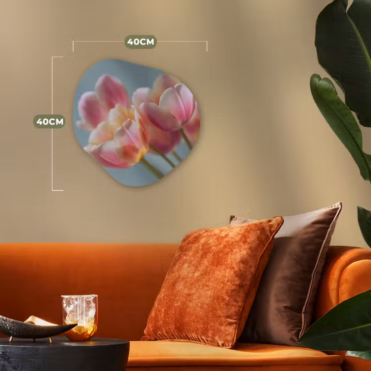Tulpen - Roze - Stelen Wandcirkel Organisch Forex 3mm klein -sfeer3
