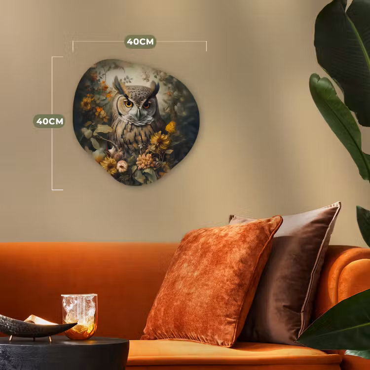 Uil - Vogels - Bloemen - Natuur Wandcirkel Organisch Forex 3mm klein -sfeer3