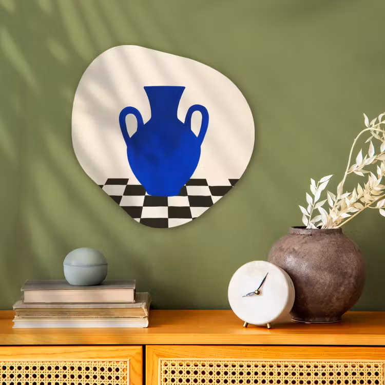Vaas - Blauw - Geblokt - Modern Wandcirkel Organisch Forex 3mm klein -sfeer2