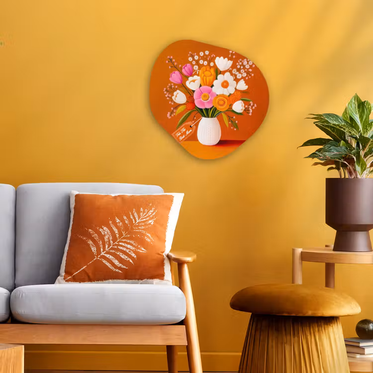 Vaas - Bloemen - Oranje Wandcirkel Organisch Forex 3mm klein -sfeer4