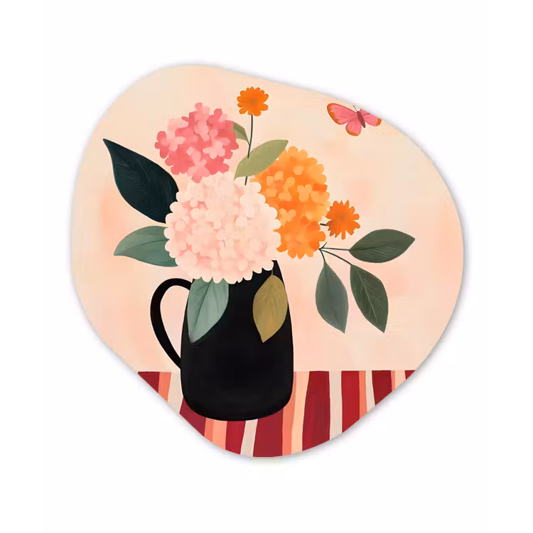 Vaas - Bloemen - Vlinder - Rood Wandcirkel Organisch Forex 3mm klein -3d
