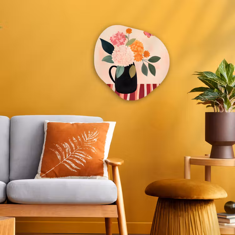 Vaas - Bloemen - Vlinder - Rood Wandcirkel Organisch Forex 3mm klein -sfeer4