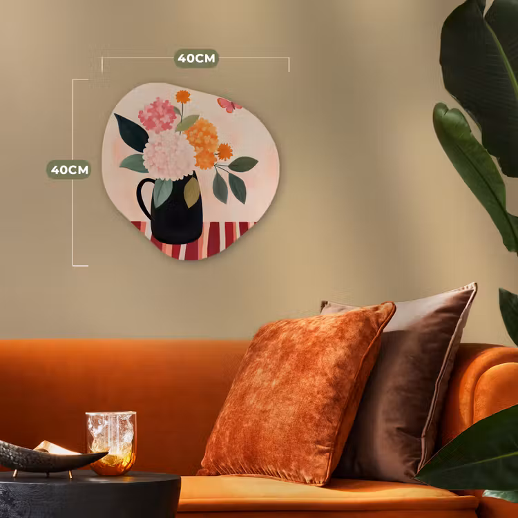 Vaas - Bloemen - Vlinder - Rood Wandcirkel Organisch Forex 3mm klein -sfeer3