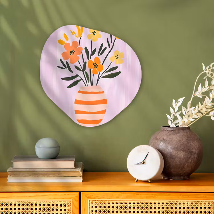 Vaas - Gestreept - Bloemen - Oranje Wandcirkel Organisch Forex 3mm klein -sfeer2