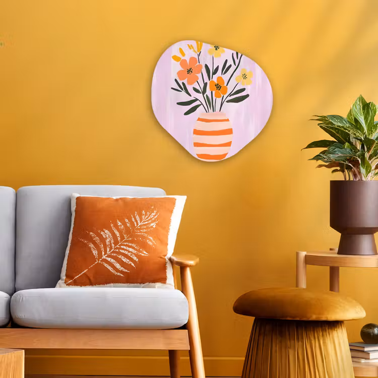 Vaas - Gestreept - Bloemen - Oranje Wandcirkel Organisch Forex 3mm klein -sfeer4