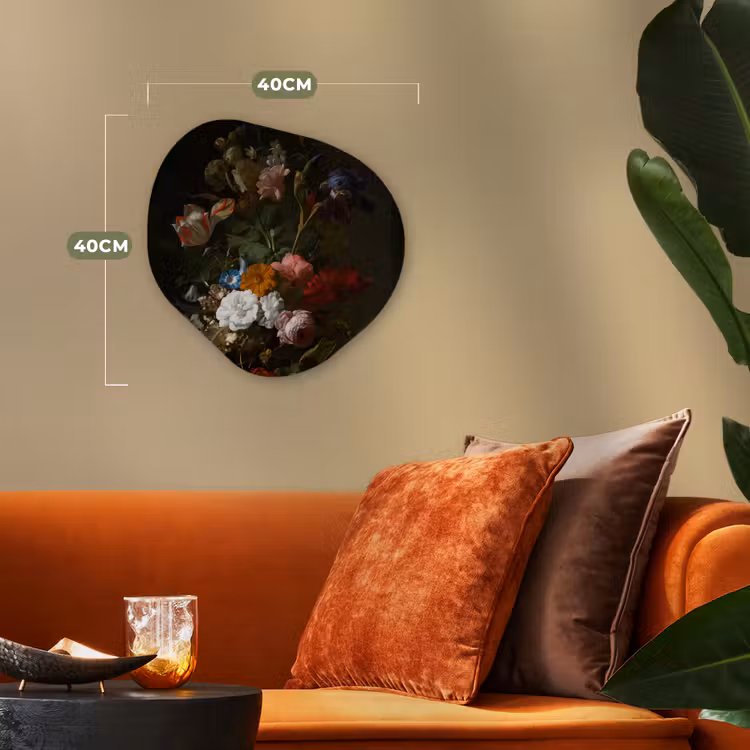 Vaas met bloemen - Schilderij van Rachel Ruysch Wandcirkel Organisch Forex 3mm klein -sfeer3