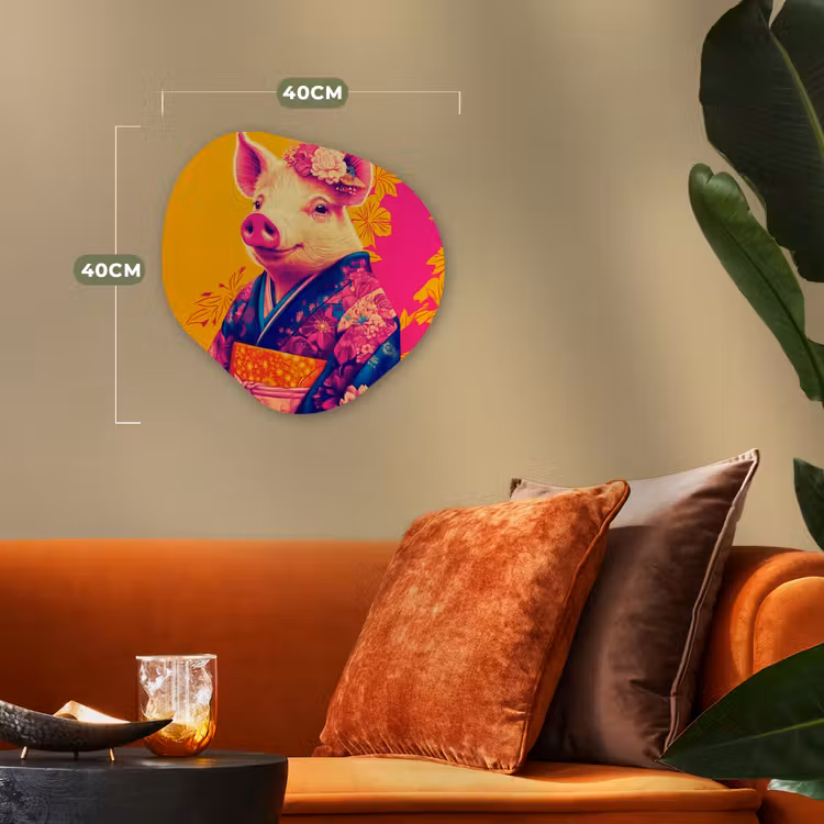 Varken - Bloemkroon - Kimono - Abstract Wandcirkel Organisch Forex 3mm klein -sfeer3