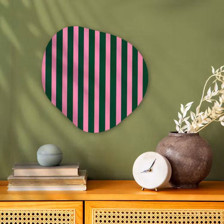 Verticale strepen - Groen - Roze Wandcirkel Organisch Forex 3mm klein 629 -sfeer2