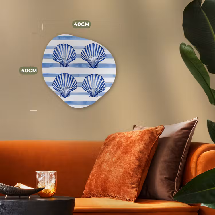 Vier schelpen - Blauw - Wit - Strepen Wandcirkel Organisch Forex 3mm klein -sfeer3