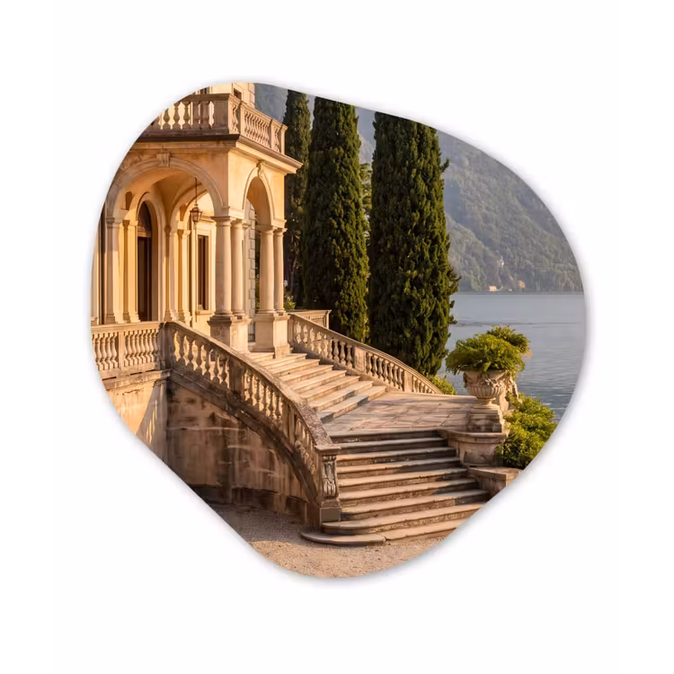Organisch schilderij forex - Villa - water -trappen - Villa - water -trappen Wandcirkel Organisch Forex 3mm klein
