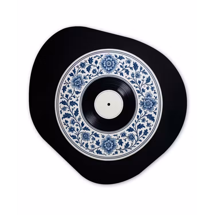 Vinyl - LP - Delfts Blauw - Muziek Wandcirkel Organisch Forex 3mm klein -3d
