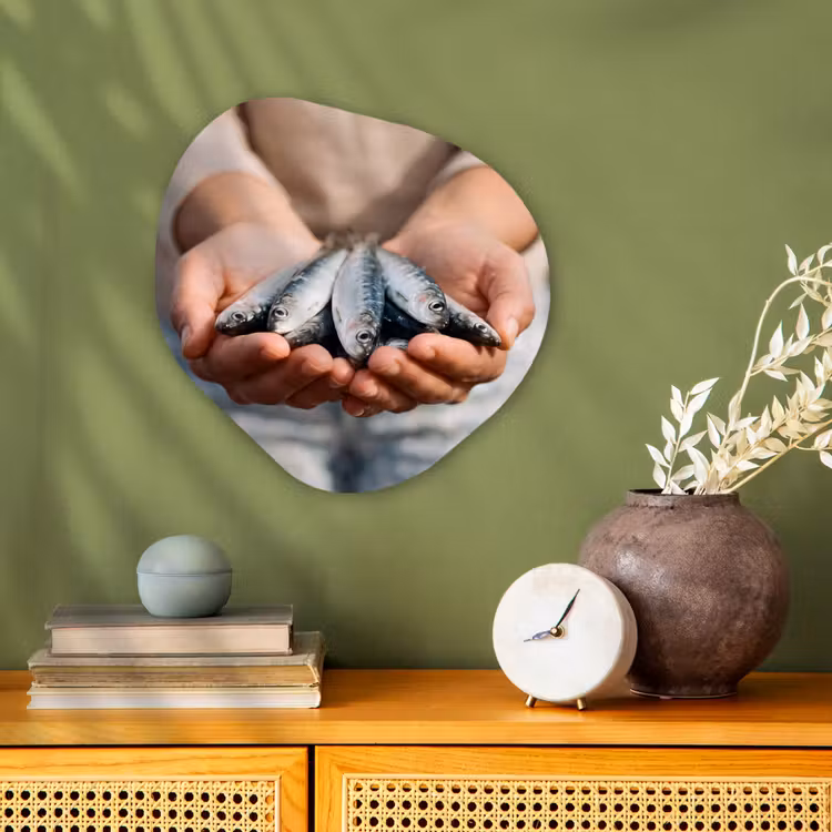Organisch schilderij forex - Vis - Handen - Natuur - Vis - Handen - Natuur Wandcirkel Organisch Forex 3mm klein