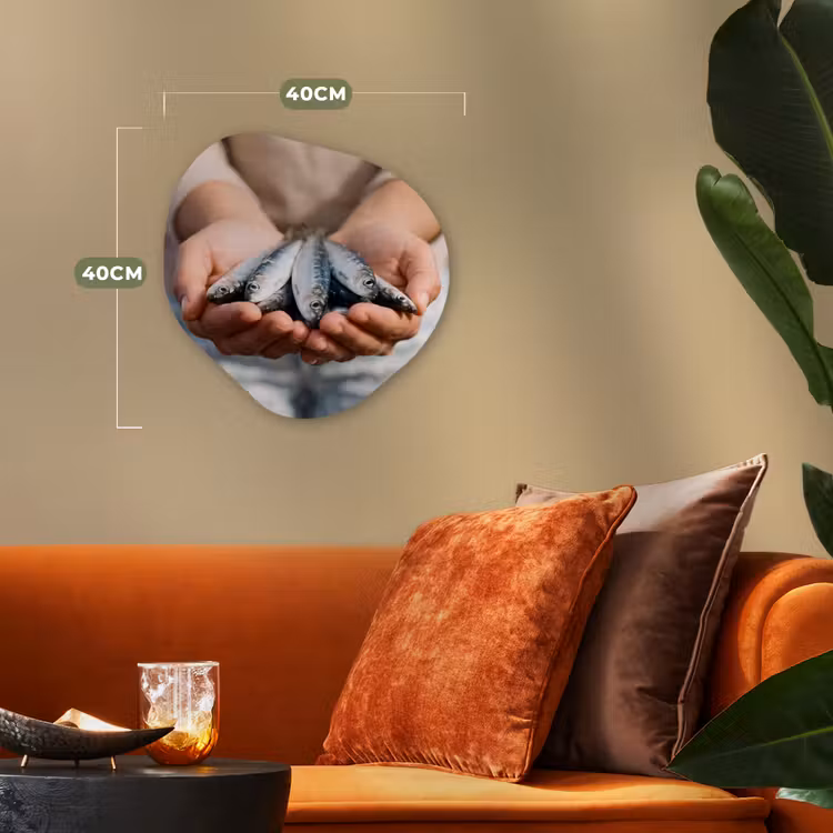 Organisch schilderij forex - Vis - Handen - Natuur - Vis - Handen - Natuur Wandcirkel Organisch Forex 3mm klein