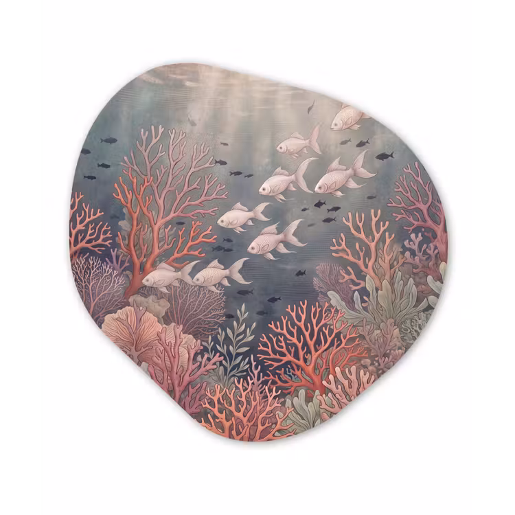 Vis - Koraal - Onderwater - Illustratie - Vintage Wandcirkel Organisch Forex 3mm klein -3d