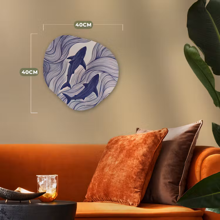 Vis - Oceaan - Lijntekening - Blauw - Dieren Wandcirkel Organisch Forex 3mm klein -sfeer3