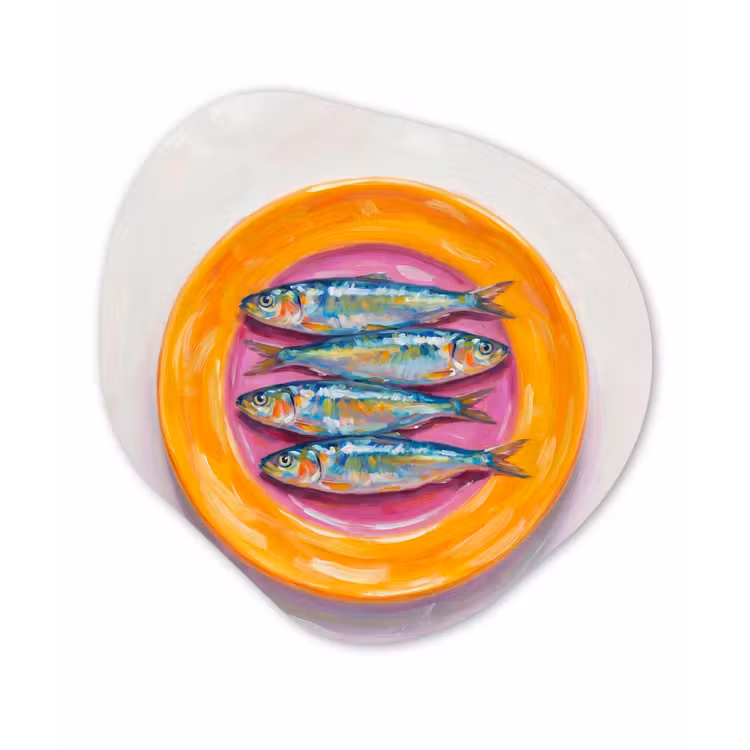 Vis - Vier - Eten - Modern - Kleurrijk Wandcirkel Organisch Forex 3mm klein -3d