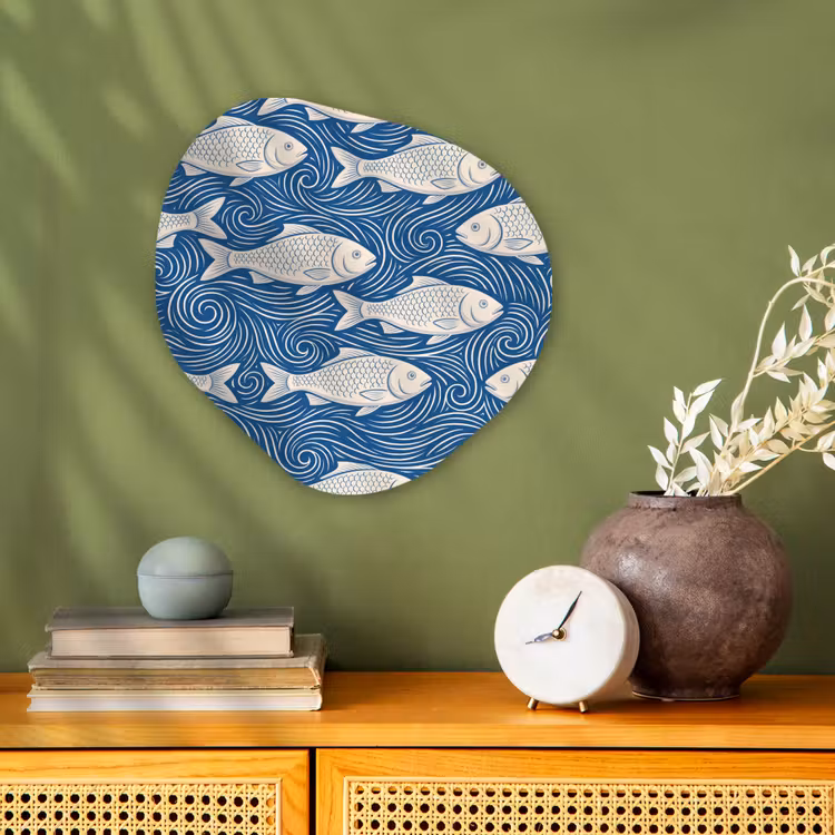 Vis - Water - Patroon - Grafisch - Blauw Wandcirkel Organisch Forex 3mm klein -sfeer2