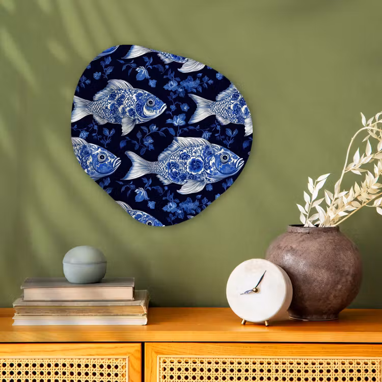 Vissen - Bloemen - Blauw Wandcirkel Organisch Forex 3mm klein 629 -sfeer2