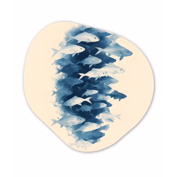 Vissen - Minimalistisch - Blauw Wandcirkel Organisch Forex 3mm klein -3d