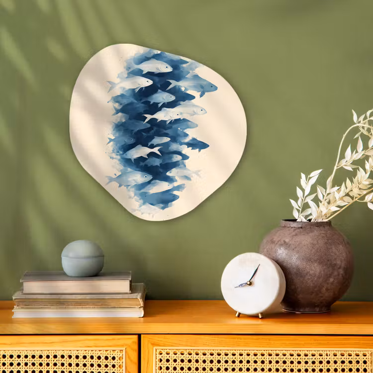 Vissen - Minimalistisch - Blauw Wandcirkel Organisch Forex 3mm klein -sfeer2