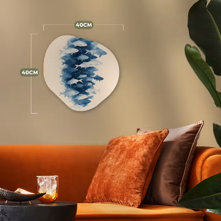 Vissen - Minimalistisch - Blauw Wandcirkel Organisch Forex 3mm klein -sfeer3