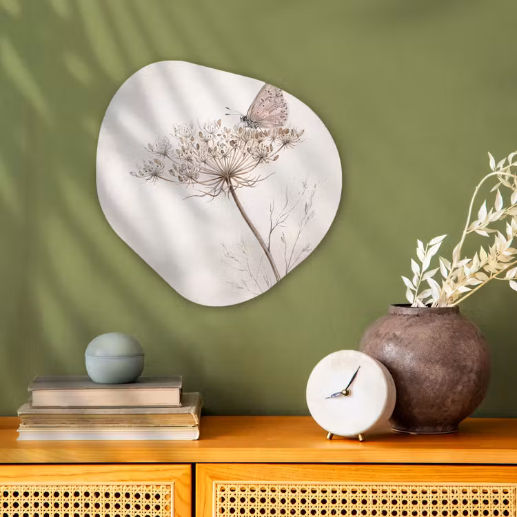 Vlinder - Bloem -Natuur - Beige Wandcirkel Organisch Forex 3mm klein -sfeer2