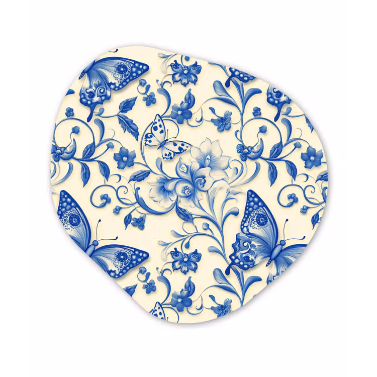 Vlinders - Bloemen - Blauw - Botanisch Wandcirkel Organisch Forex 3mm klein 629 -3d