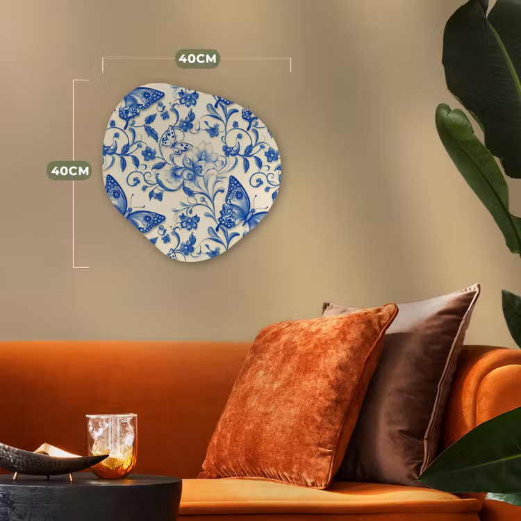 Vlinders - Bloemen - Blauw - Botanisch Wandcirkel Organisch Forex 3mm klein 629 -sfeer3