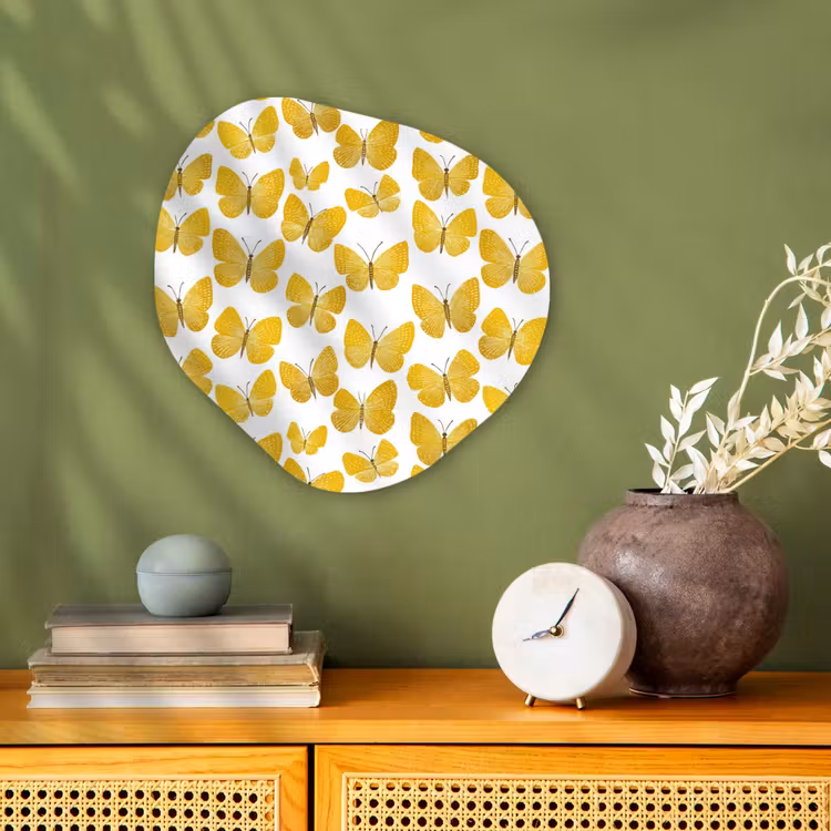 Vlinders - Botanisch - Illustratie - Geel - Wit Wandcirkel Organisch Forex 3mm klein 629 -sfeer2