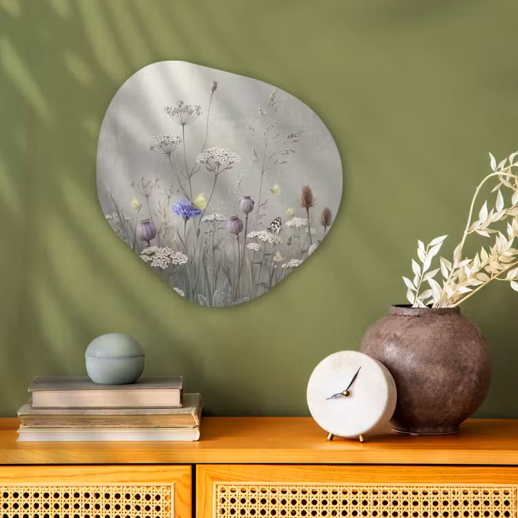 Vlinders - Wildbloemen - Illustratie - Kleurrijk Wandcirkel Organisch Forex 3mm klein -sfeer2