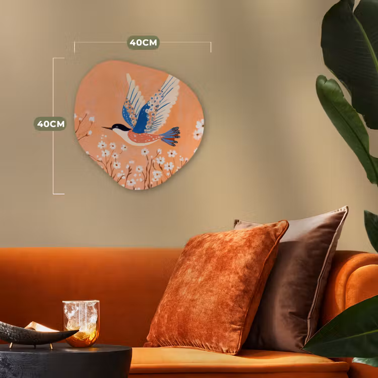 Vogel - Bloesemtakken - Warm - Kleurrijk Wandcirkel Organisch Forex 3mm klein -sfeer3