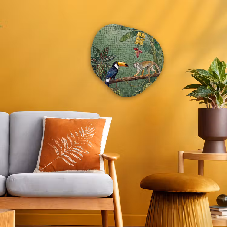 Vogel - Dier - Jungle - Mozaïek - Natuur Wandcirkel Organisch Forex 3mm klein -sfeer4