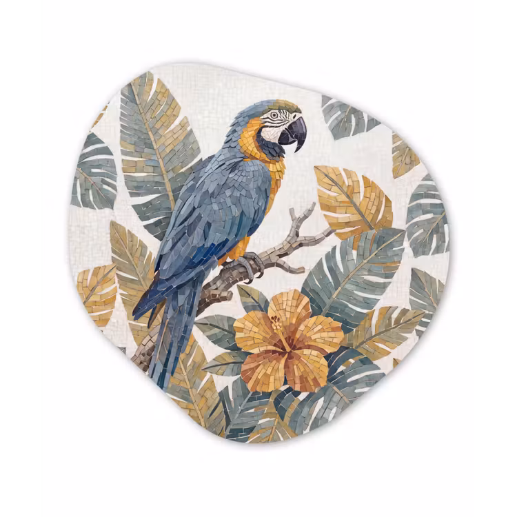 Vogel - Tak - Natuur - Mozaïek - Blauw Wandcirkel Organisch Forex 3mm klein -3d