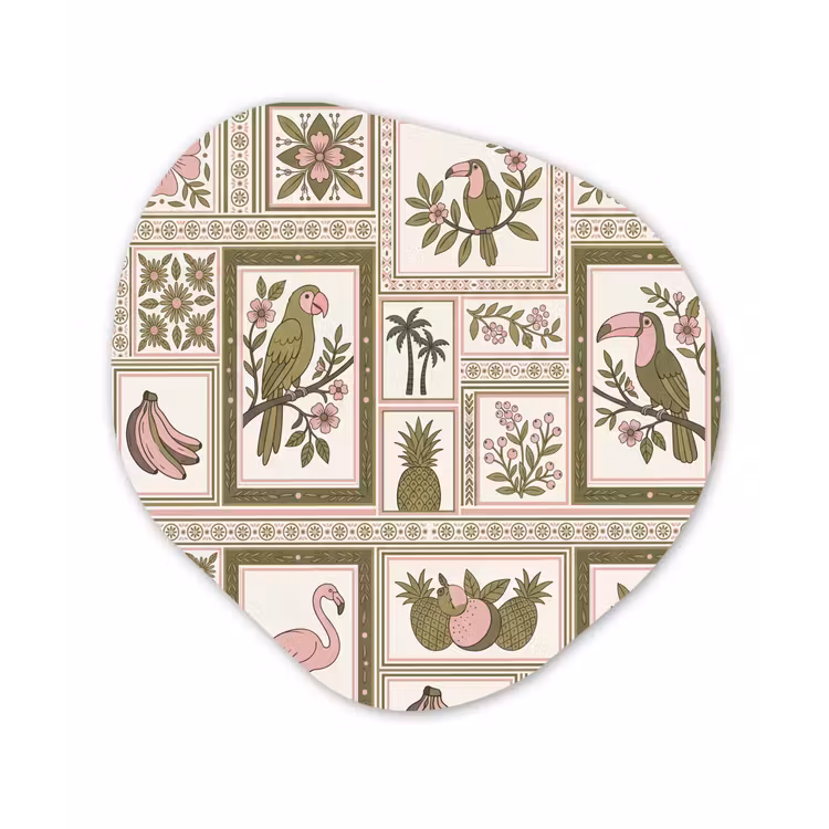 Vogel - Tropisch - Patroon - Decoratief - Groen Wandcirkel Organisch Forex 3mm klein -3d