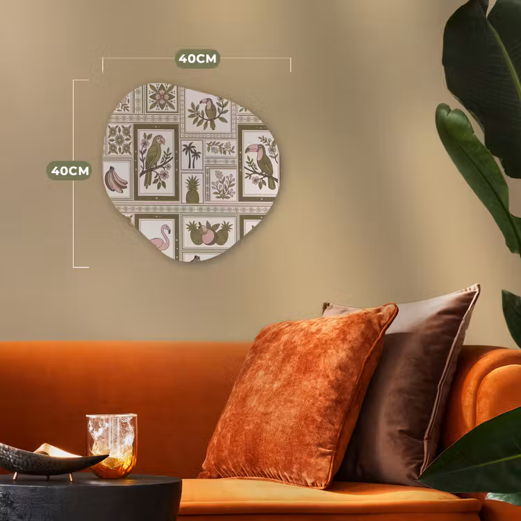 Vogel - Tropisch - Patroon - Decoratief - Groen Wandcirkel Organisch Forex 3mm klein -sfeer3