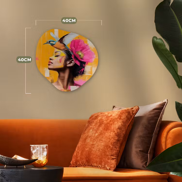 Vogel - Vrouw - Abstract - Bloem Wandcirkel Organisch Forex 3mm klein -sfeer3