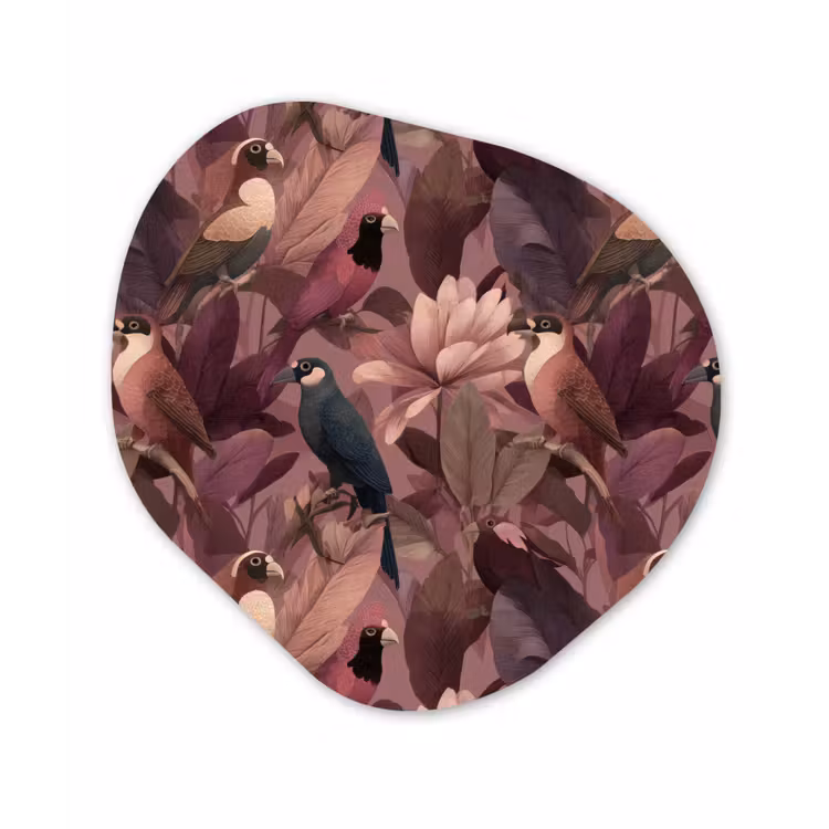 Vogels - Bladeren - Roze Wandcirkel Organisch Forex 3mm klein 629 -3d