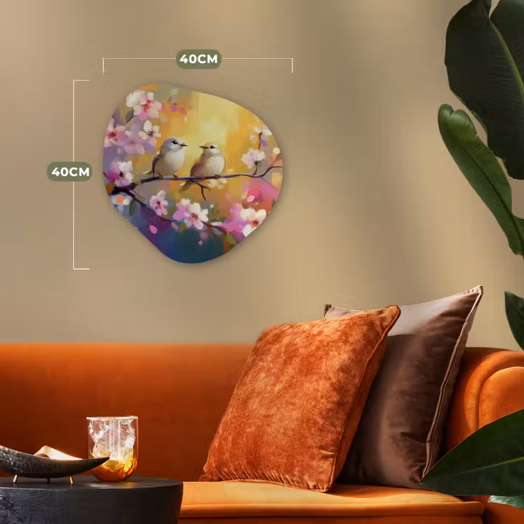 Vogels - Bloemen - Roze Wandcirkel Organisch Forex 3mm klein -sfeer3