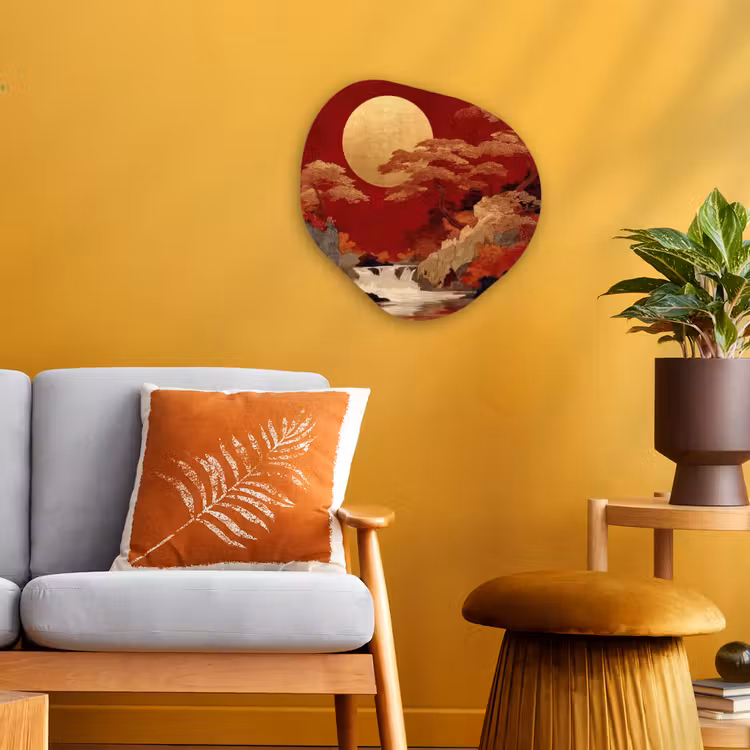 Volle maan - Landschap - Waterval Wandcirkel Organisch Forex 3mm klein -sfeer4