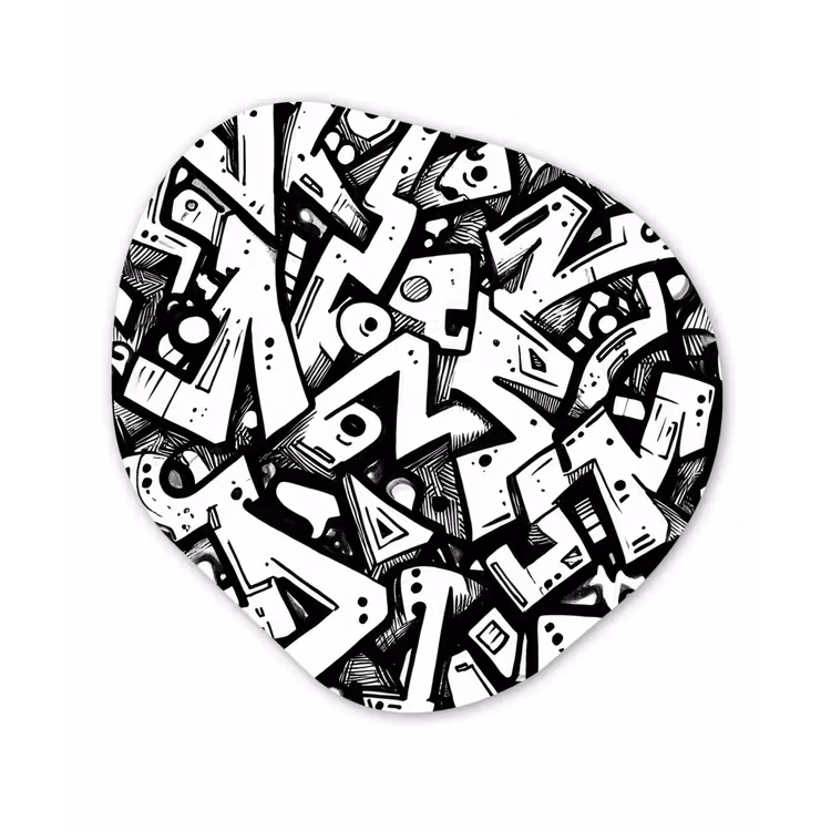 Vormen - Letters - Graffiti - Zwart Wandcirkel Organisch Forex 3mm klein -3d