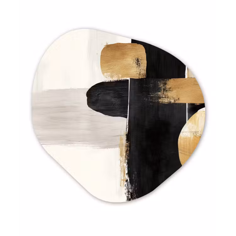 Vormen - Penseelstreken - Abstract - Goud Wandcirkel Organisch Forex 3mm klein -3d