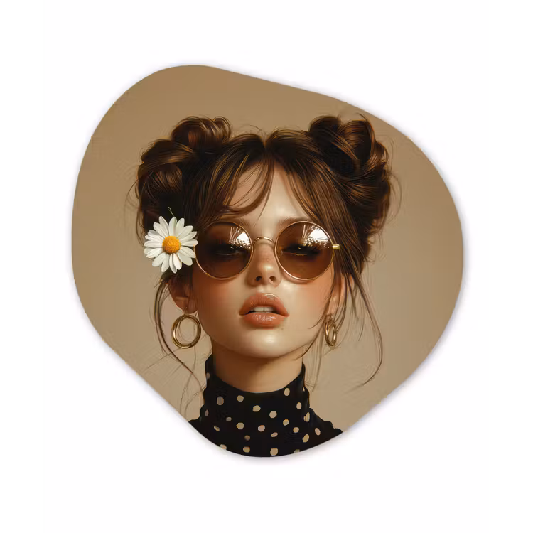 Vrouw - Beige - Bloem - Modern - Portret Wandcirkel Organisch Forex 3mm klein -3d