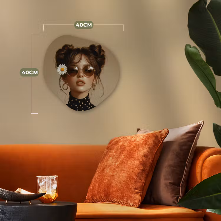 Vrouw - Beige - Bloem - Modern - Portret Wandcirkel Organisch Forex 3mm klein -sfeer3