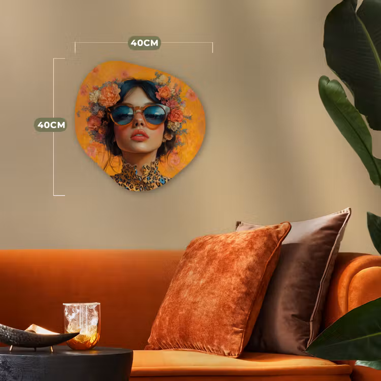 Vrouw - Bloemen - Aesthetic - Oranje Wandcirkel Organisch Forex 3mm klein -sfeer3