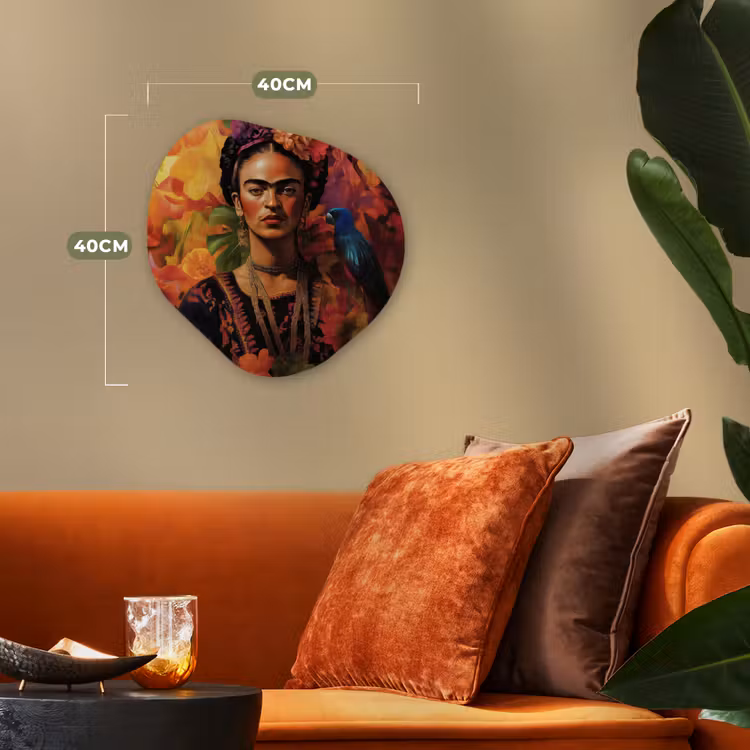 Vrouw - Bloemen - Papegaai - Schilderachtig Wandcirkel Organisch Forex 3mm klein -sfeer3