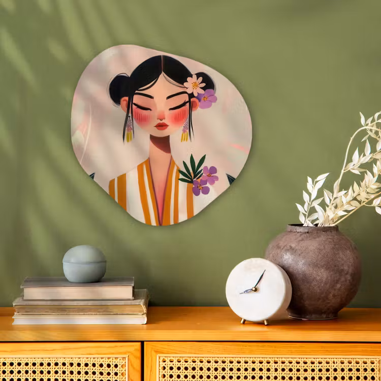 Vrouw - Bloemen - Pastel Wandcirkel Organisch Forex 3mm klein -sfeer2