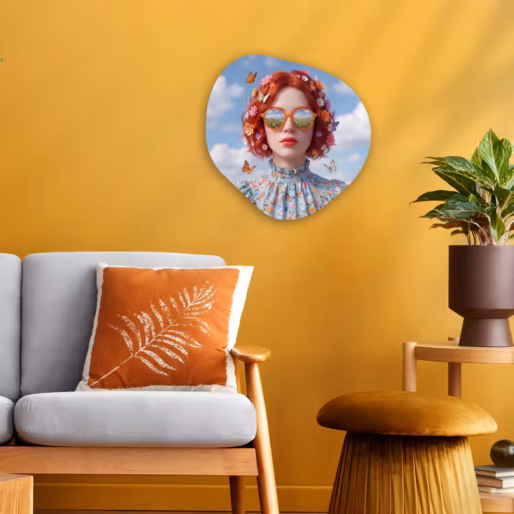 Vrouw - Bloemen - Zomer - Portret - Kleurrijk Wandcirkel Organisch Forex 3mm klein -sfeer4