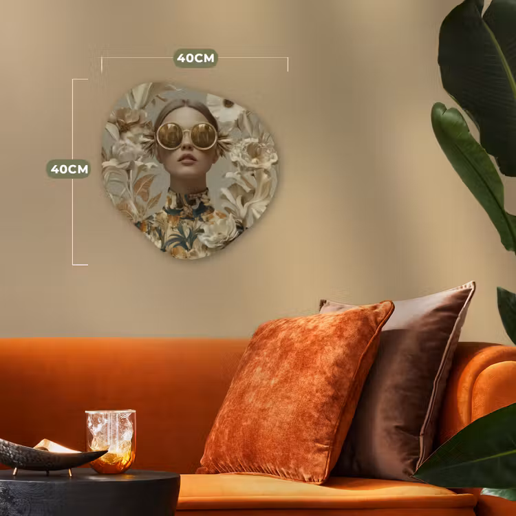 Vrouw - Bloemen - Zonnebril - Wit Wandcirkel Organisch Forex 3mm klein -sfeer3