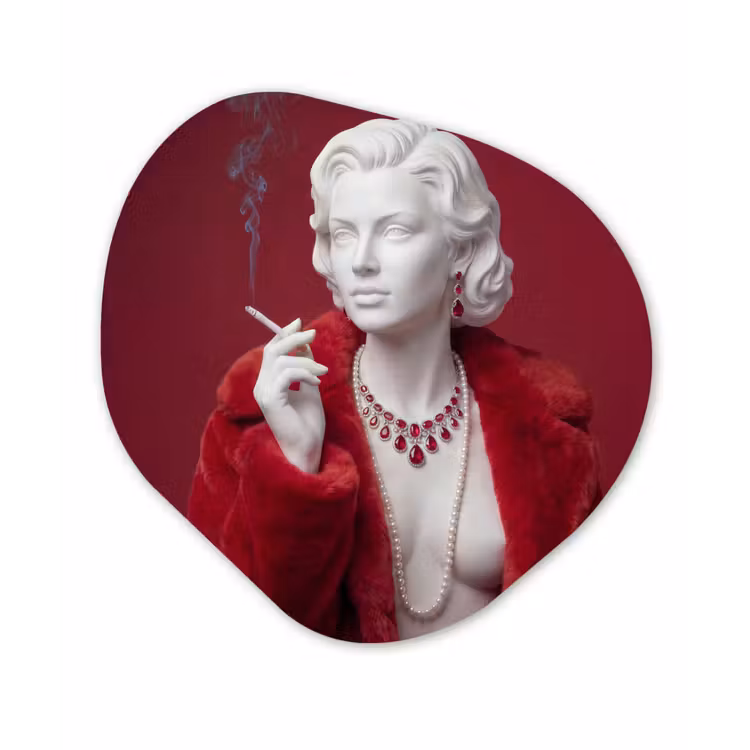Vrouw - Bontjas - Mode - Klassiek - Rood Wandcirkel Organisch Forex 3mm klein -3d