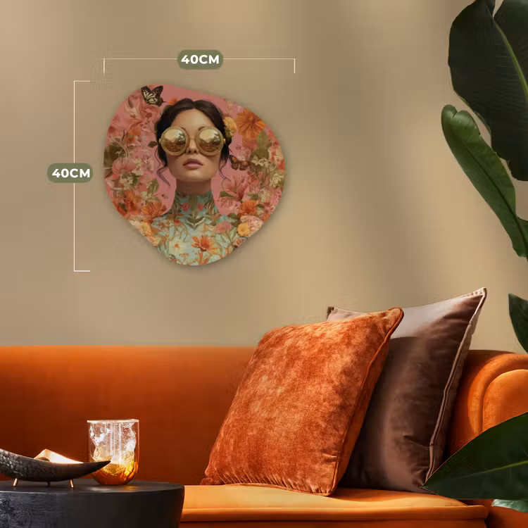 Vrouw - Bril - Roze - Bloemen Wandcirkel Organisch Forex 3mm klein -sfeer3